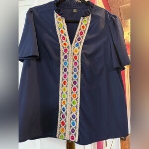 Navy Blue Embroidered Women's Top Never Worn